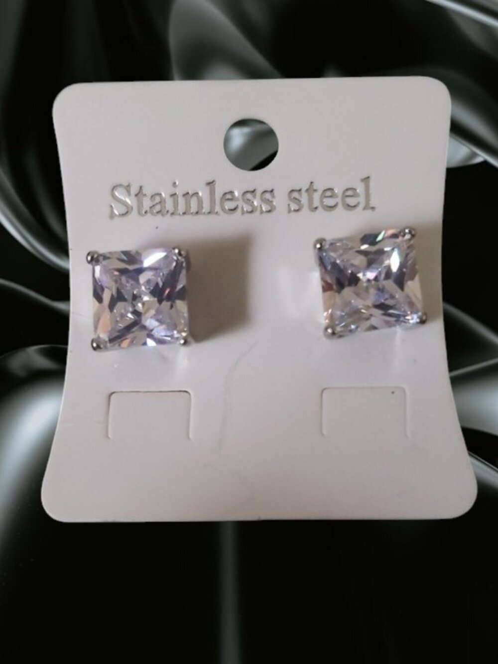 Stainless Steel Clear Square Cubic Zirconia Stud Pierced Earrings ✨NWT✨